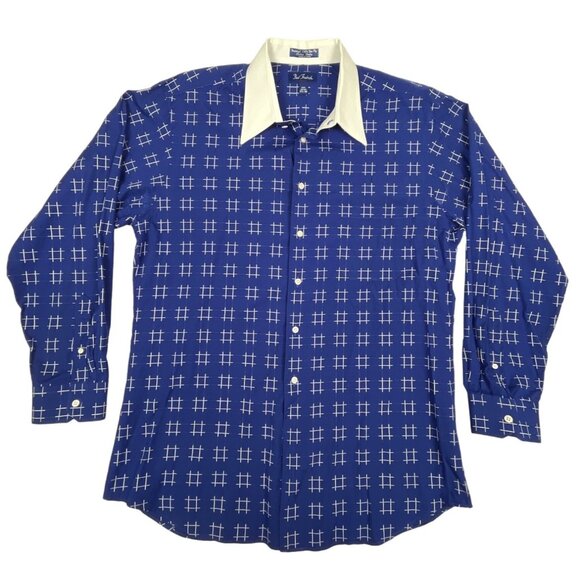 Paul Fredrik Men's Blue White Pattern Trim Fit Longsleeve Shirt Sz 36 - Picture 1 of 8